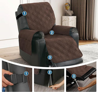 H.VERSAILTEX 100% Waterproof Recliner Chair Cover Non-Slip Reclining Cover for Electric Power Lift Recliner Chair Washable Reclining Chair/Furniture Protector for Kids, Pets,Brown/Beige