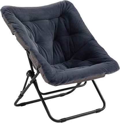Comfy Saucer Chair, Soft Faux Fur Oversized Folding Chair, Flexible Lounge Lazy Chair for Kids Girls Teens Adults, Moon Chair for Dorm Rooms, Bedroom, Living Room