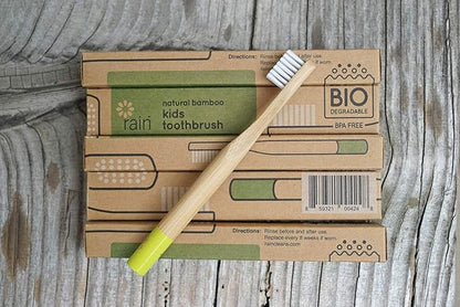 Rain Organic Bamboo Baby Kids Toothbrush - 100% Safe Infant Toddler Toothbrush 6 to 12 Months and Up, Natural BPA-Free Biodegradable Wood Toothbrush Extra Soft Bristles Children's Dental Care (3 Pack)