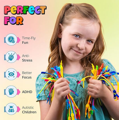 UpBrands 24 Fidget Toys Zipper Bracelets 7.5 Inches, Easter Basket Stuffers, Sensory Toys Bulk Set, Neon Colors, Kit for Birthday, Party Favors for Kids, Easter Egg Fillers