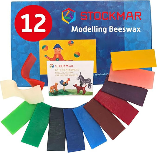 Stockmar Modelling Beeswax - 12 Beeswax Sheets of Assorted Colors - for Kids, Artists Looking for Waldorf Art Supplies, Non Toxic Beeswax, Non Drying Beeswax Modeling Wax for Homeschoolers