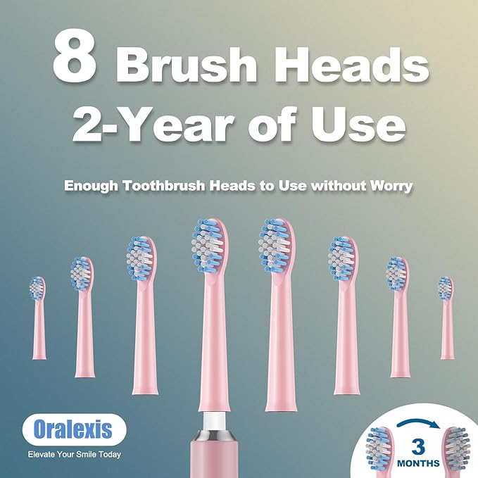 Electric Toothbrush for Adults and Kids, with Tongue Scraper and 8 Brush Heads, One Fast Charge Last 120 Days, 40000 VPM Deep Clean, Sonic Travel Toothbrush - Pink