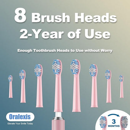 Electric Toothbrush for Adults and Kids, with Tongue Scraper and 8 Brush Heads, One Fast Charge Last 120 Days, 40000 VPM Deep Clean, Sonic Travel Toothbrush - Pink
