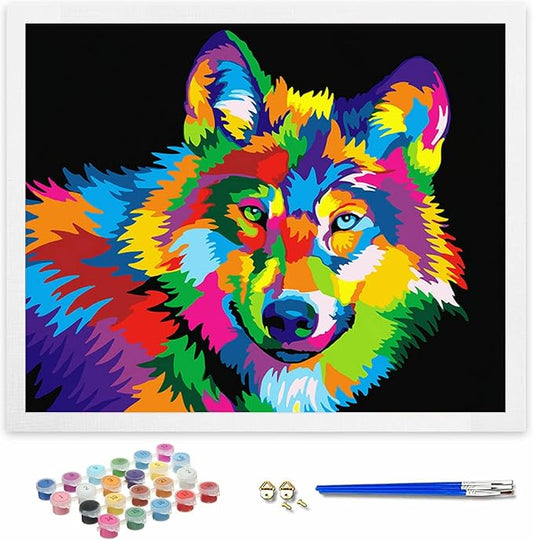 Hiolife Paint by Number Kits for Adults,Kids, Beginners, with Brushes and Acrylic Pigment, 20x16 Inch Wolf - Frameless