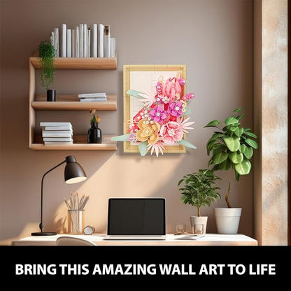 Flowers Building Set for Adults, Compatible with Lego Flowers Roses Plants Picture Frame, Botanical Collection Wall Art Home Office Decor, Ideas Gift Building Toy for Boys Girls (656 PCS)