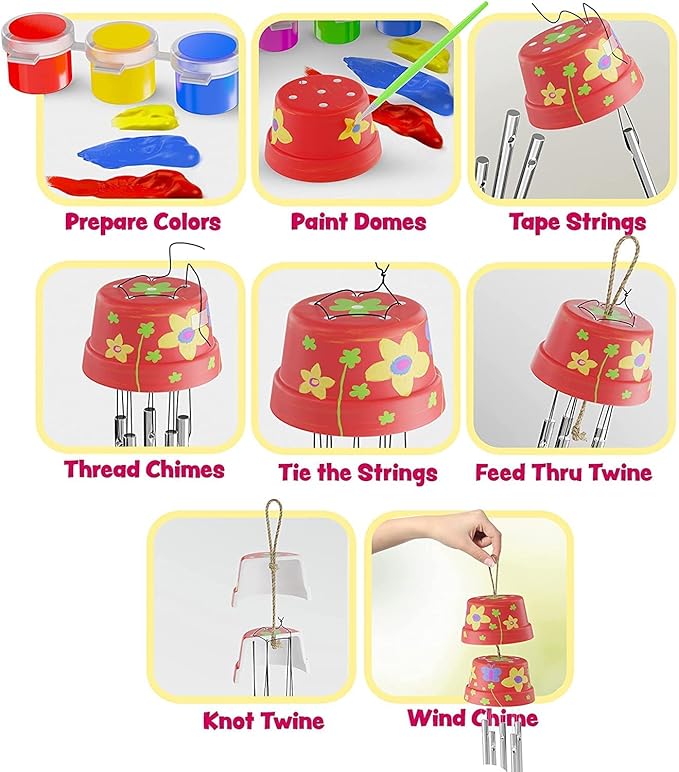 Dan&Darci Wind Chime Making & Painting Kit - Arts and Crafts Gift for Girls & Boys Ages 6, 7, 8, 9, 10-12 - Birthday & Easter Gifts for Kids - Kid Art & Craft Kits - DIY Stuff for Girl Age 6-12