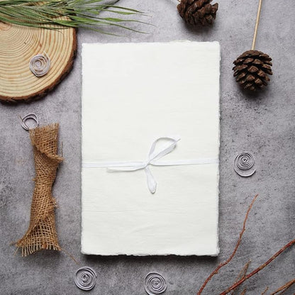 50 Sheets - Rough/Textured Watercolor Paper - 6 X 4 inches(150GSM) - Handmade/Deckle Edge Paper Made from Virgin Egyptian Cotton - Off-White by Leather Village