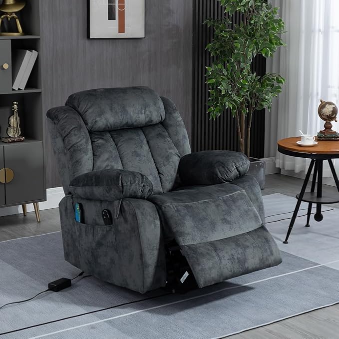 FANYE Electric Power Lift Recliner Chair for Elderly W/Massage and Heat, 2 Remote Controllers Infinite Positions Large Velvet Upholstery Recliner&Armchair W/Side Pockets for Living Room