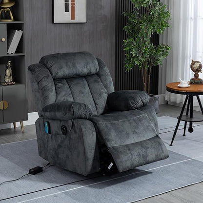 FANYE Electric Power Lift Recliner Chair for Elderly W/Massage and Heat, 2 Remote Controllers Infinite Positions Large Velvet Upholstery Recliner&Armchair W/Side Pockets for Living Room