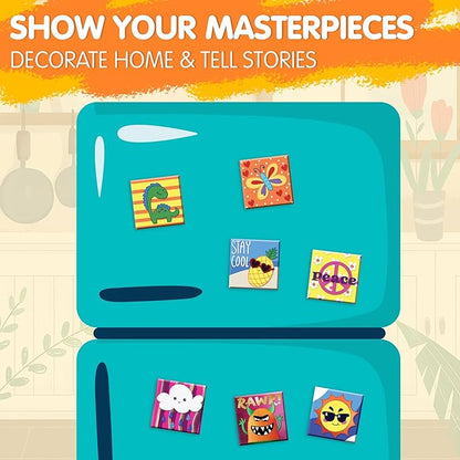 JOYIN 24 Magnetic Mini Tiles Art Kit, Creativity DIY Paint, Arts and Crafts for Kids, DIY Supplies for Party Favors, Family Activity, Birthday Present, Toys Gifts for Boys and Girls Ages3-12