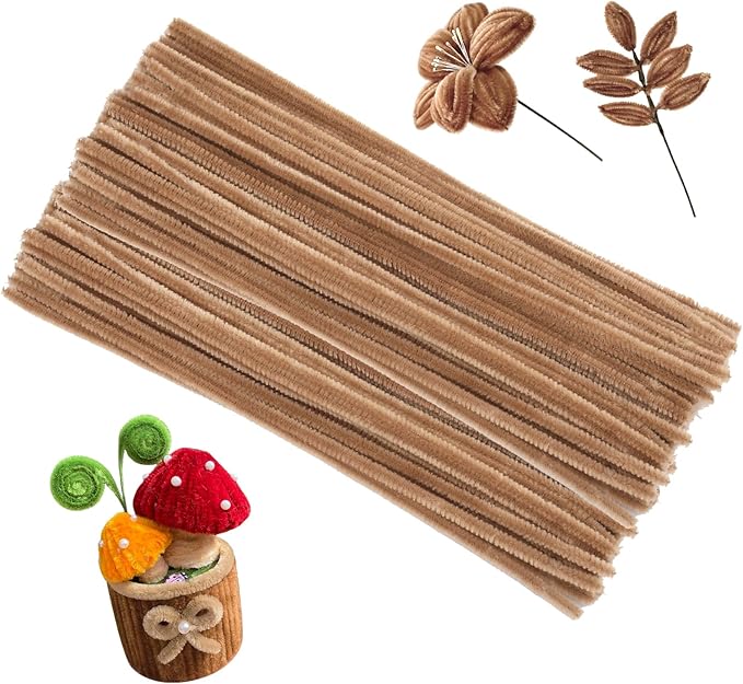 ZXIIXZ Pipe Cleaners, 100Pcs Chenille Stems Pipe Cleaners Craft, Creative Craft Pipe Cleaners, Crafting Supplies for Festivals Flower Making, DIY Home Decorations/Light Brown
