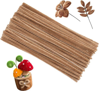 ZXIIXZ Pipe Cleaners, 100Pcs Chenille Stems Pipe Cleaners Craft, Creative Craft Pipe Cleaners, Crafting Supplies for Festivals Flower Making, DIY Home Decorations/Light Brown