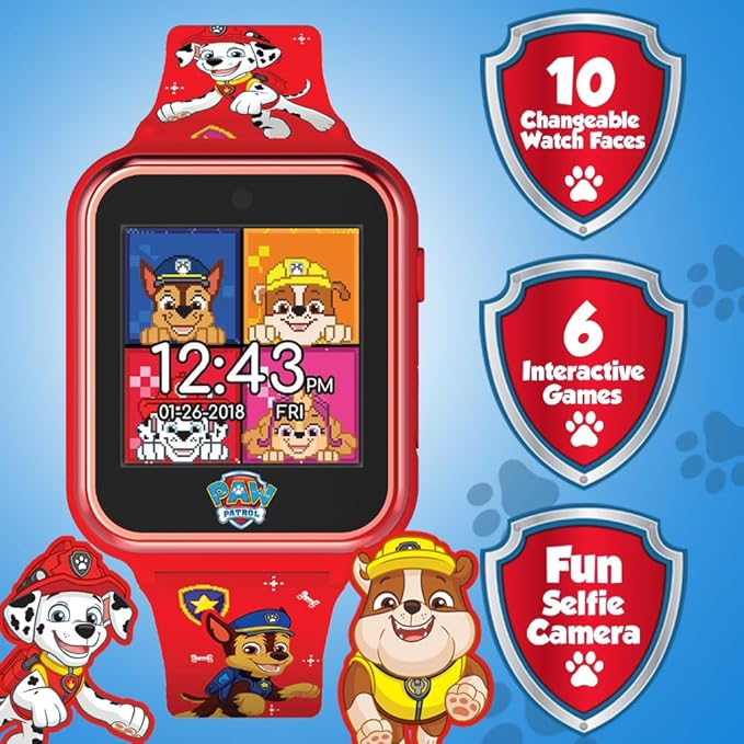 Accutime Paw Patrol Smart Watch with Camera for Kids and Toddlers - Interactive Smartwatch for Boys & Girls Featuring Games, Voice Recorder, Calculator, Pedometer, Alarm, Stopwatch, with USB Cable