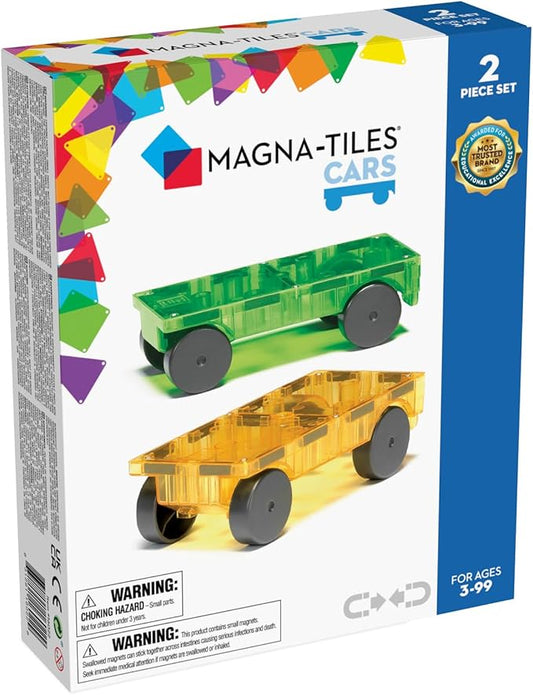 MAGNA-TILES Cars – Green & Yellow 2-Piece Magnetic Construction Set, The ORIGINAL Magnetic Building Brand