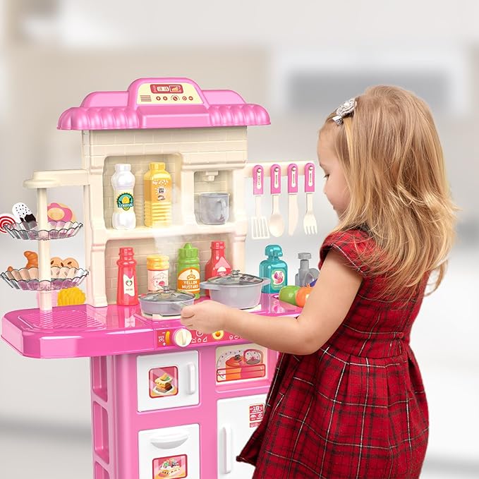 Play Kitchen for Girls & Boys - Realistic Toy Kitchen Set with Lights, Sounds, & Water Circulation for Ages 3-8