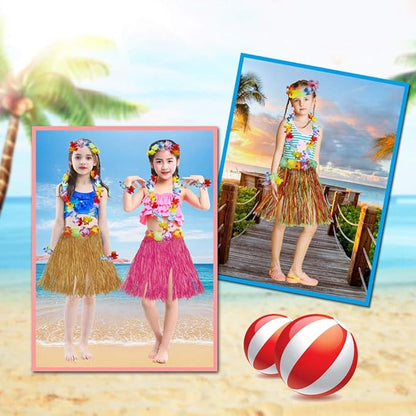 40cm Performance grass skirt with flowers bracelets headband necklace Hula set Gold