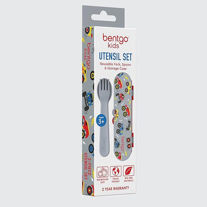 Bentgo Kids Utensil Set - Reusable Plastic Fork, Spoon & Storage Case - BPA-Free Materials, Easy-Grip Handles, Dishwasher Safe - Ideal for School Lunch, Travel, & Outdoors (Trucks)