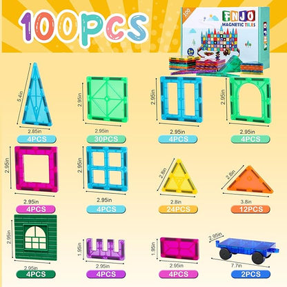 Magnetic Tiles, 100PCS Building Blocks, Magnets Building Set, STEM Construction Stacking Toy Gift for Kids 3+ Boys and Girls Preschool Kindergarden Toy
