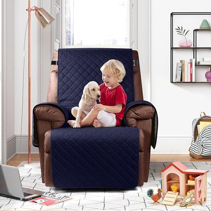 KinCam 100% Waterproof Recliner Chair Cover, Reclining Couch Covers for Pets, Dogs, Recliner Couch Slipcover Furniture Protector with Elastic Straps for Kids(30", Dark Blue)