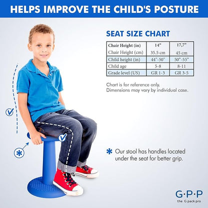 Gpack-pro Kids Wobble Stool – Improves Focus Attention – Non-Slip Base - Wiggle Chair Active Flexible Seating for Preschool Kindergarten Elementary School 17.7-Inch High (Blue)
