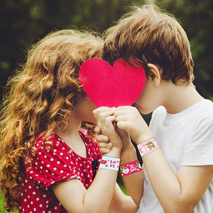 CCINEE 48PCS Valentine's Day Slap Bracelets, Assorted Heart Animal Printed Slap Wristbands Valentine Cartoon Snap Bands for Kids School Classroom Exchange Gifts Party Favor