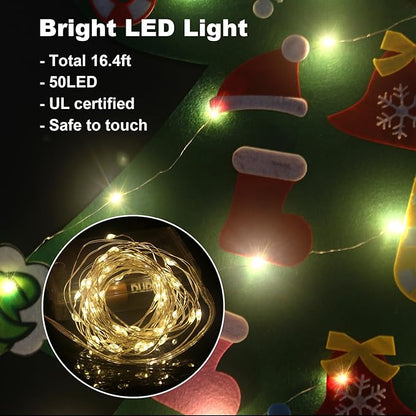 4.5ft Felt Christmas Tree for Toddlers with LED Light & 37pcs Ornaments, Velcro Montessori DIY Xmas Decorations - 4.5 Feet