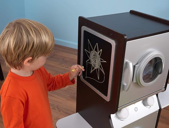 KidKraft Laundry Playset Children's Pretend Wooden Stacking Washer and Dryer Toy with Iron and Basket, Espresso, Gift for Ages 3+