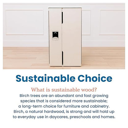 ECR4Kids Play Kitchen Refrigerator, Wooden Playset, White Wash