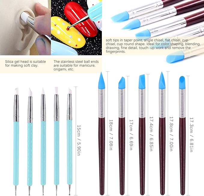 Swpeet 30Pcs Silicone Clay Sculpting Tool, Modeling Dotting Tool & Pottery Craft Ball Stylus Tool,Dotting Pottery Toolsfor Pottery Modeling, Smoothing Clay, Ceramics