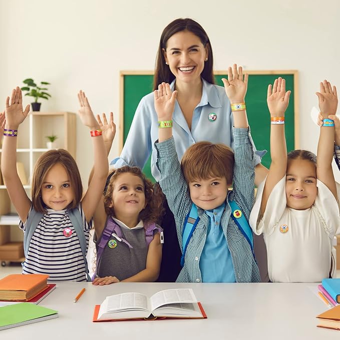 Frienda 60 Pcs Love to Read Slap Bracelets with Button Pins Reading Bracelets Badges for Classroom Teacher Rewards Prize Sunday School Party Gifts