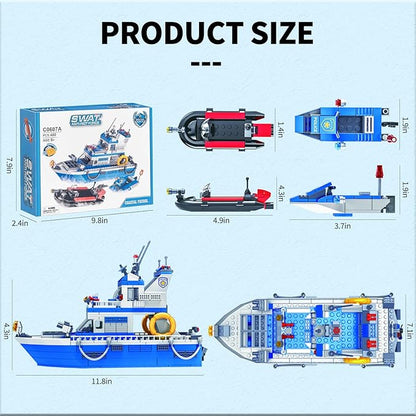 City Boat STEM Building Blocks Sets, Compatible with Lego City Police Boat and Ship Playsets, Rescue Boats That Float Toy Building Kit for Boys 6 7 8 9 10 11 12（480 Pcs）