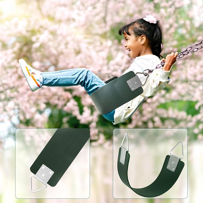 Swing Seat with Metal Triangle Ring 30.4 x 5.9 Inch, Heavy Duty Swing Set Replacement Accessories for Kids & Adults Outdoor, Playground,Trees, Backyard- Green(Support 300LB)