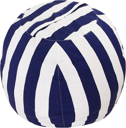 Miaowater 2 PCS Stuffed Animal Storage Bean Bag Chair Cover, Cotton Canvas Beanbag with Zipper for Organizing Kid's and Adults Room Vertical Stripe Blue 24"