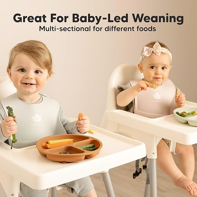 KeaBabies Suction Plates for Baby, Toddler - 3-Pack 100% Silicone Toddler Plates, Divided Baby Plates with Suction, Silicone Plates for Baby, Kids, BPA-Free, Microwave, Dishwasher Safe (Burgundy)