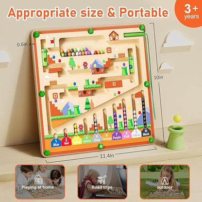 zhiwuzhu Magnetic Color and Number Maze for Montessori Toys,Wooden Matching Learning Counting Board for Toddler Ages 2-4,Toddler Fine Motor Skills Toys for Boys Girls