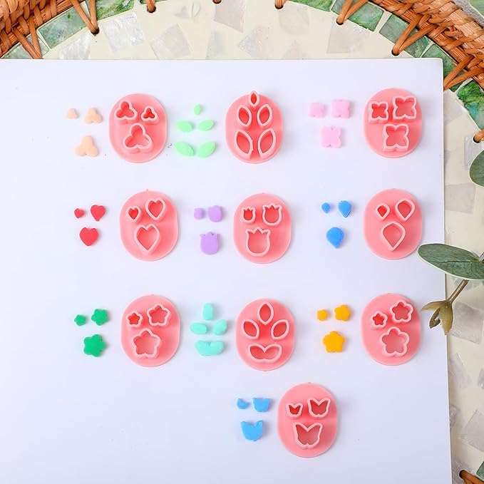 10 PCS Flower Polymer Clay Cutters, 10 Shapes Mini Polymer Clay Cutters Floral Leaf Butterfly Clays Earrings Cutter for Earrings Jewelry Making DIY Crafts