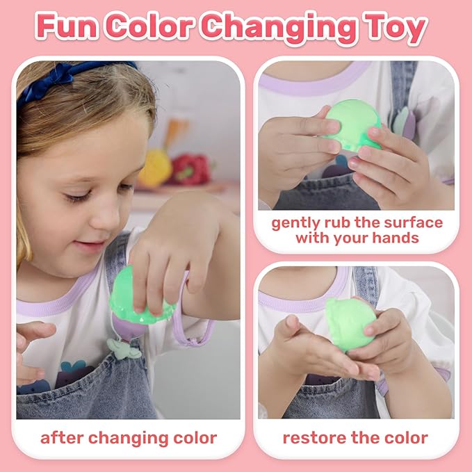 CUTE STONE Color Changing Ice Cream Play Set, Tea Party Set for Little Girls with Toy Ice Cream, Play Desserts, Play Food and Accessories，Kids Kitchen Pretend Play for Girls Boys