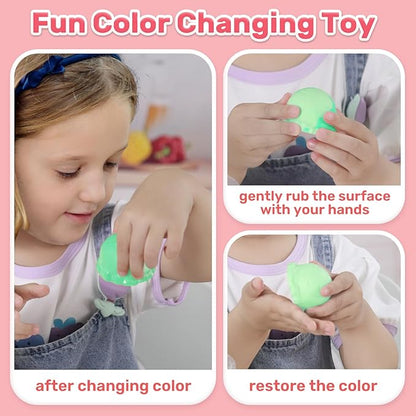 CUTE STONE Color Changing Ice Cream Play Set, Tea Party Set for Little Girls with Toy Ice Cream, Play Desserts, Play Food and Accessories，Kids Kitchen Pretend Play for Girls Boys