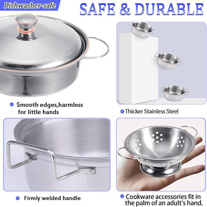Rupnoflbui Kids Pretend Play Kitchen Toys,Mini Cooking Toys Set Play Kitchen Accessories with Stainless Steel Pots and Pans Set,Pretend Play Food Cooking Utensils Cookware for Girls Boys.11Pcs