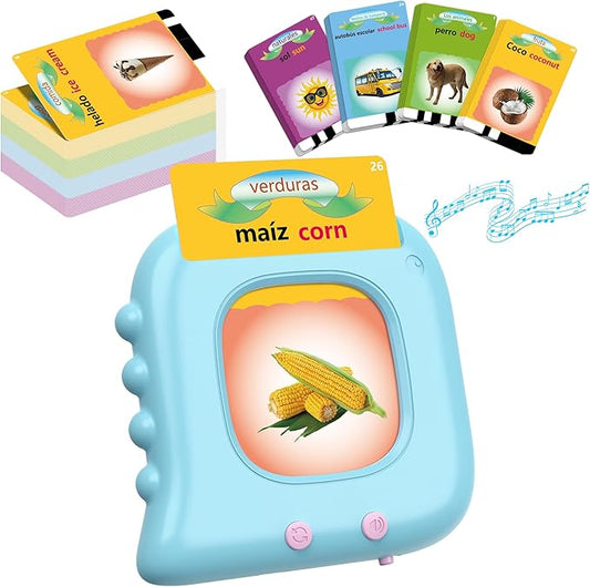 Spanish Flash Cards for Kids Toddlers 1-3, Bilingual Buddy Talking Flash Cards, Autism Sensory Learning Toys, Montessori Educational Speech Therapy Toys, Autism Learning Materials, Ideal Gift for Boys