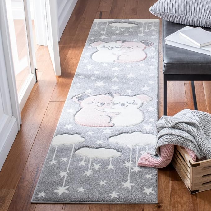 SAFAVIEH Carousel Kids Collection Runner Rug - 2' x 8', Grey & Ivory, Koala Design, Non-Shedding & Easy Care, Ideal for High Traffic Areas for Boys & Girls in Playroom, Nursery, Bedroom (CRK195F)