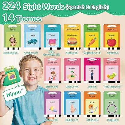 Spanish Talking Flash Cards Bilingual - Toddler Toys for 2 3 4 5 Year Old Boys and Girls, Autism Sensory Toys for Kids Learning Montessori Toys, Español/English Speech Therapy Preschool Gifts