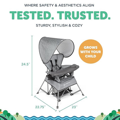 Baby Delight Go with Me Venture Portable Chair | Indoor and Outdoor | Sun Canopy | 3 Child Growth Stages | Elephant Grey