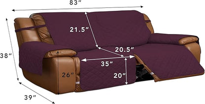 Easy-Going Recliner Sofa Cover, Reversible Couch Cover for Double Recliner, Split Sofa Cover for Each Seat, Furniture Protector with Elastic Straps for Kids, Dogs, Pets (2 Seater, Wine/Beige)