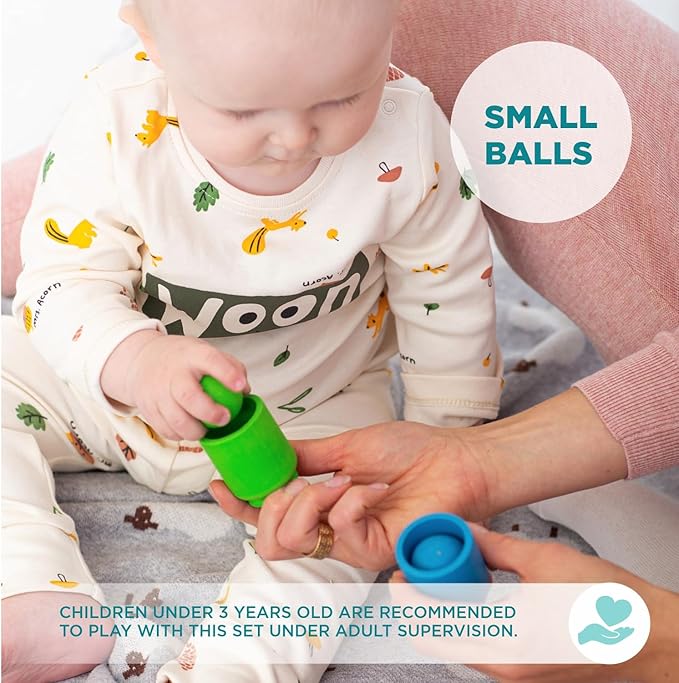 Ulanik Balls in Cups Starter Kit Toddler Montessori Toys for 1+ Year Old Kids Wooden Matching Game for Learning Color Sorting and Counting — 4 Balls, 1.18 in