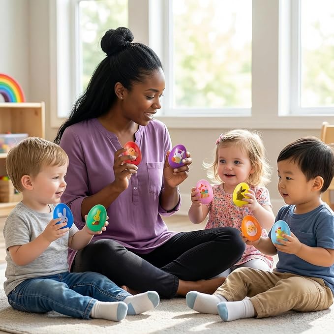 8 Pack Easter Plastic Shake Eggs Percussion Musical Maracas Easter Egg Shakers for Kids Toddlers Easter Basket Stuffers Egg Fillers Party Favors Gifts