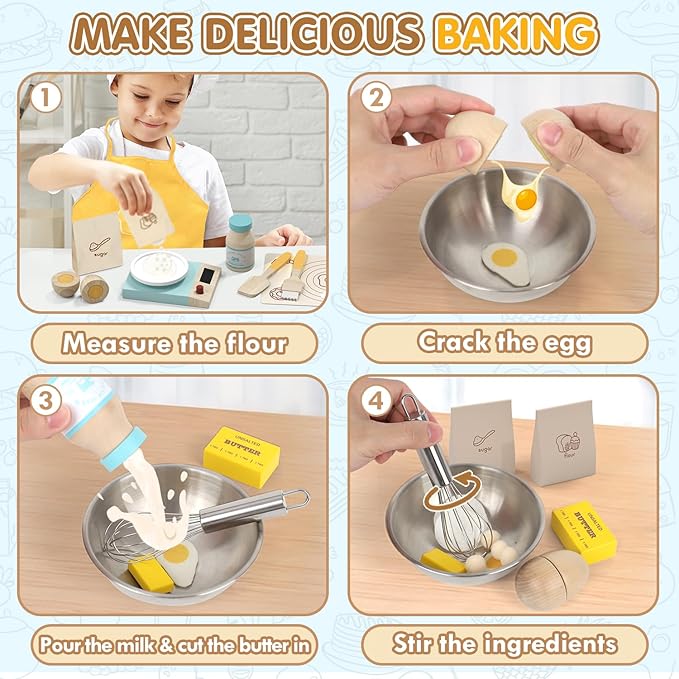 Lehoo Castle Play Food Set for Kids Kitchen, Play Kitchen Accessories Wooden, Kids Baking Set for Boys, Toys Cupcakes and Cookie Maker for Kids, Preschool Cooking Toys for Toddlers Boys Girls Ages 3+