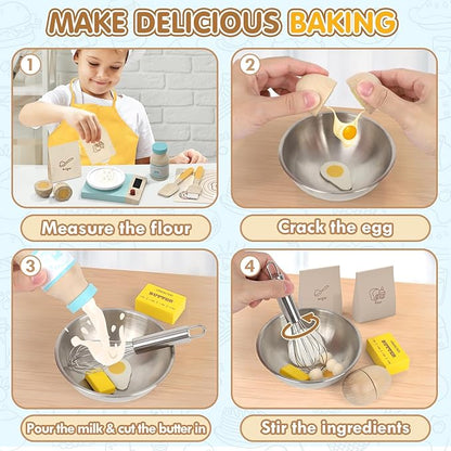 Lehoo Castle Play Food Set for Kids Kitchen, Play Kitchen Accessories Wooden, Kids Baking Set for Boys, Toys Cupcakes and Cookie Maker for Kids, Preschool Cooking Toys for Toddlers Boys Girls Ages 3+