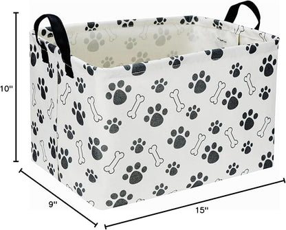 Rectangular Dog Basket,Dog Toy Bin,Dog Storage Basket Organizer.Waterproof PE Coating Puppy Storage Bin with Handles.Dog room decor,Dog Toys,Books,Kid's Gifts basket. (Dog Paw)