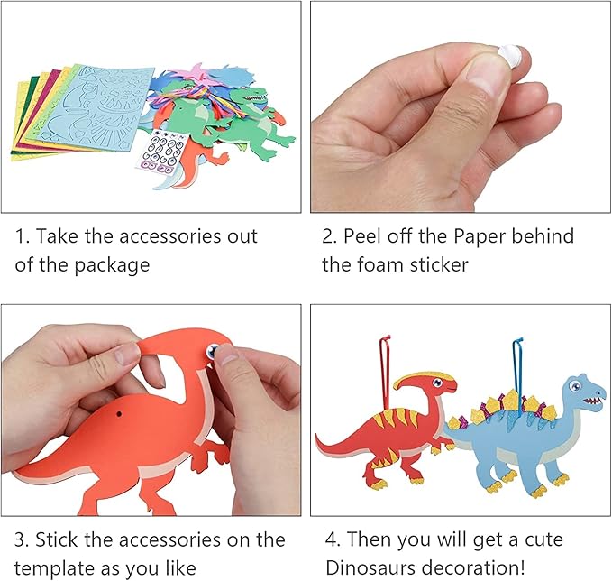 Fennoral 12 Pack Dinosaur Craft Kit for Kids Creative Make Your Own Dinosaur Foam Stickers DIY Arts and Crafts for Kids Boys Girls Party Favor Supplies Birthday Gifts